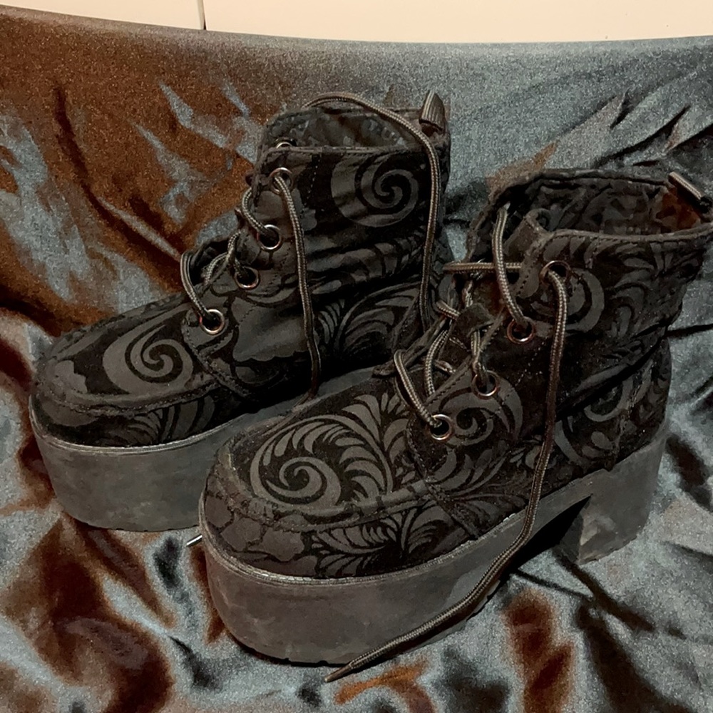 TUK Velvet burnout chunky platform ankle boots